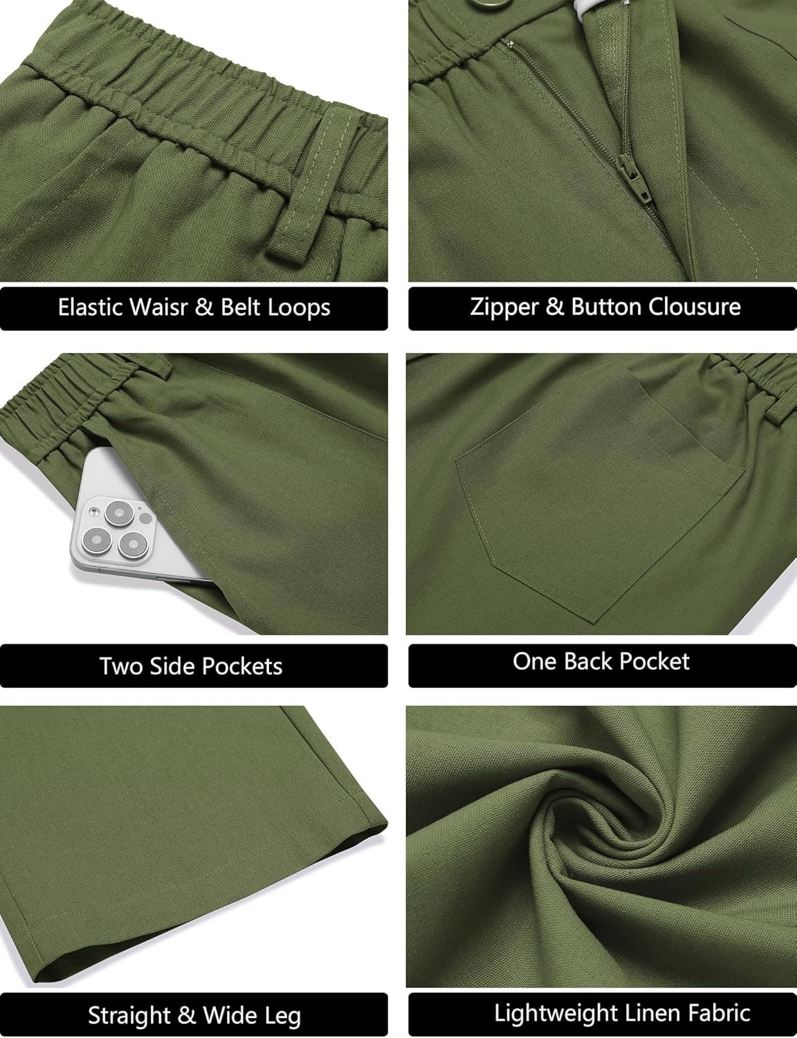 COOFANDY Men's Casual Linen Cotton Pants Elastic Waist Summer Beach Trousers Lightweight Yoga Vacation Pants - Image 5