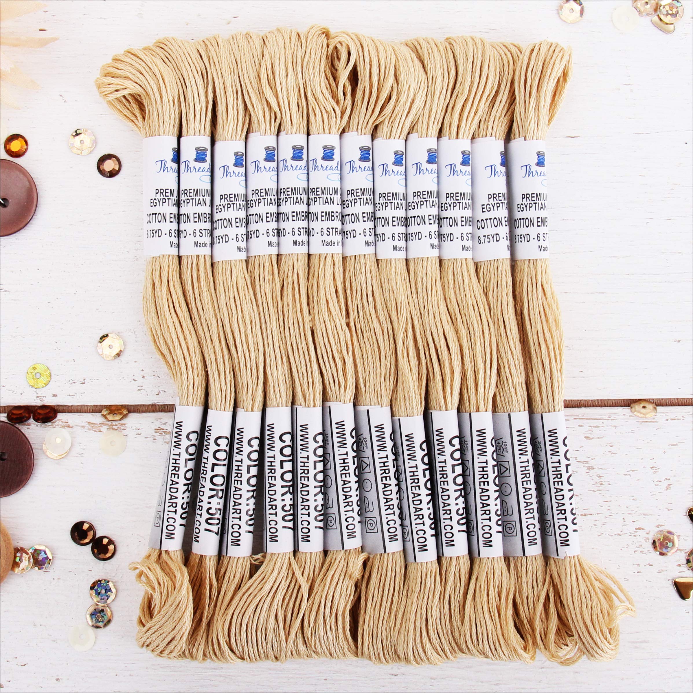 Hilo de bordar de algodón egipcio de fibra larga de 12 madejas, color crema, 6 hilos divisibles de 8,75 m, cada uno para bordar a mano, pulseras de amistad, punto de cruz y manualidades