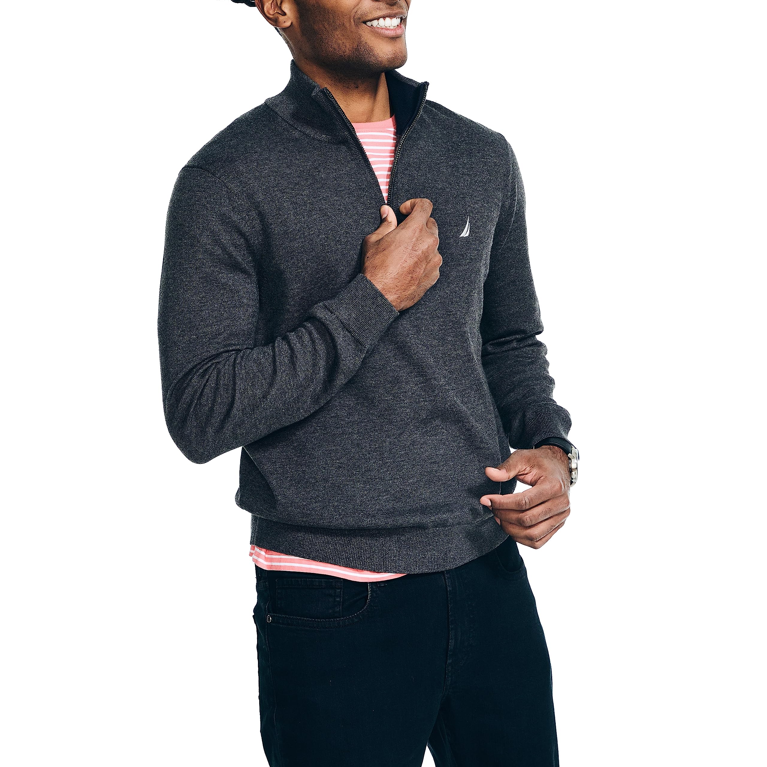 Nautica Men's Quarter-Zip Sweater, Charcoal Heather, Large