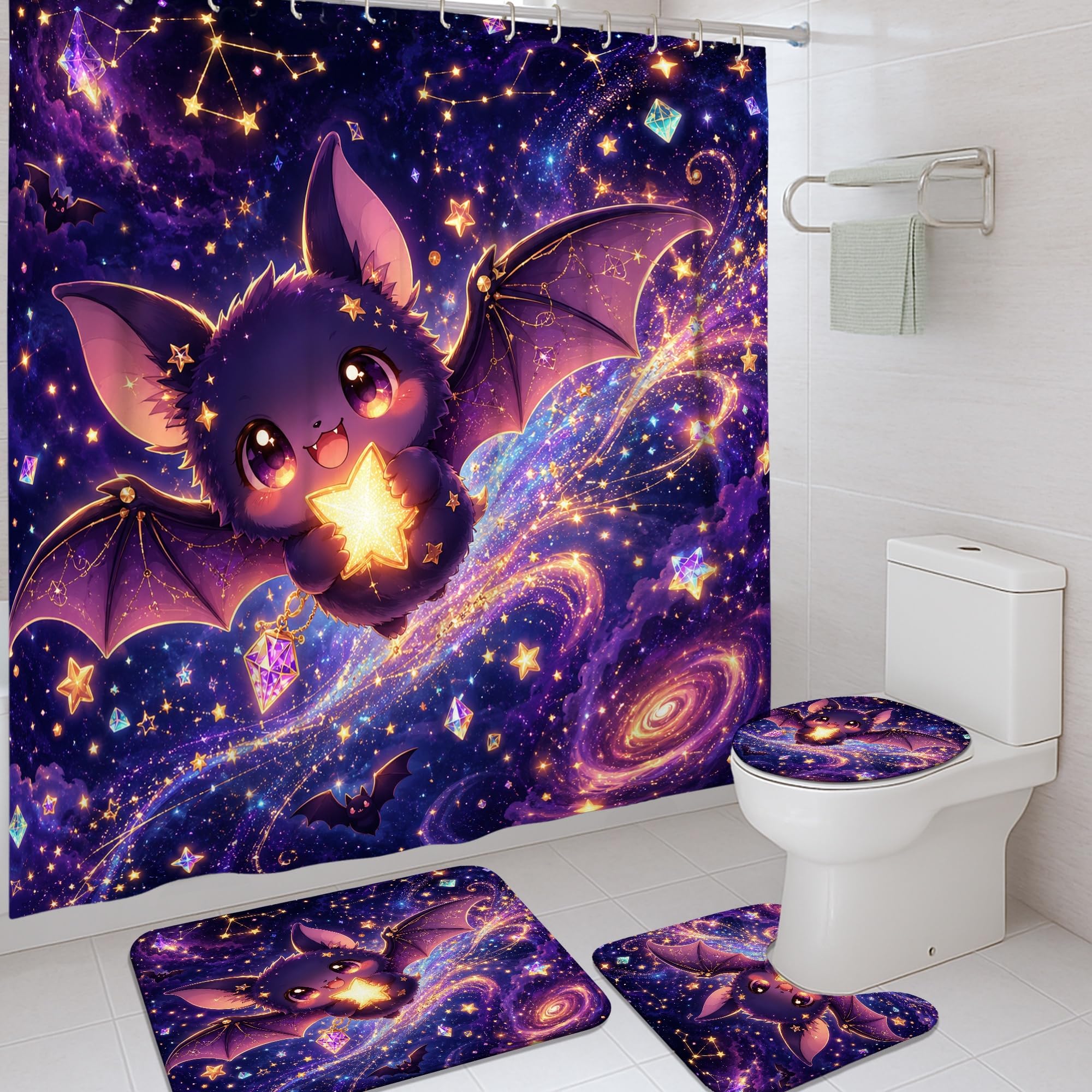 Rideau de douche violet cosmique galaxie et étoiles imperméable 183x183