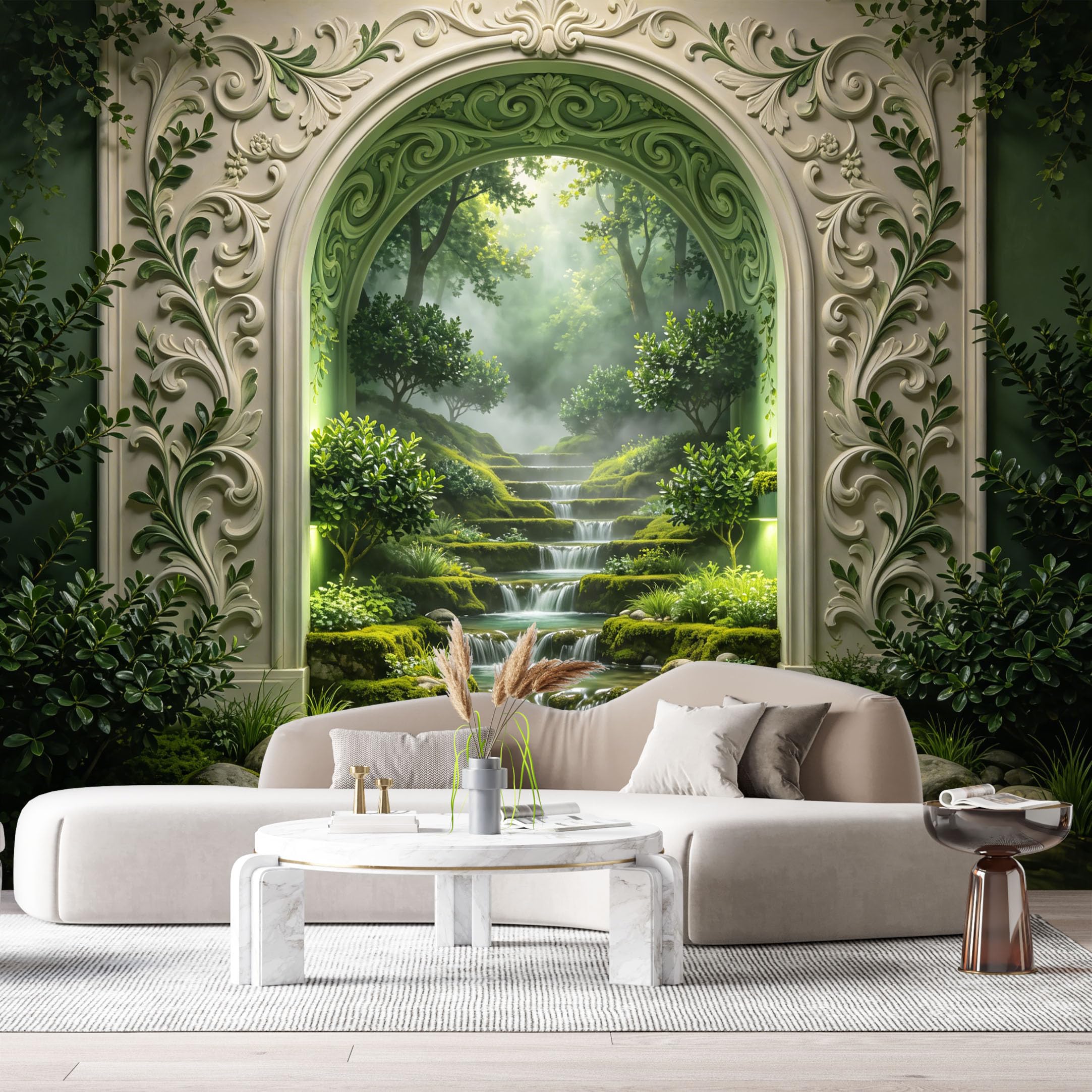 Custom Size Wall Murals Forest Stream Waterfalls Mist 3D Trompe L'Oeil SelfAdhesiveWall Fabric Removable Wallpaper Wall Decor for Living Room Bedroom Bathroom