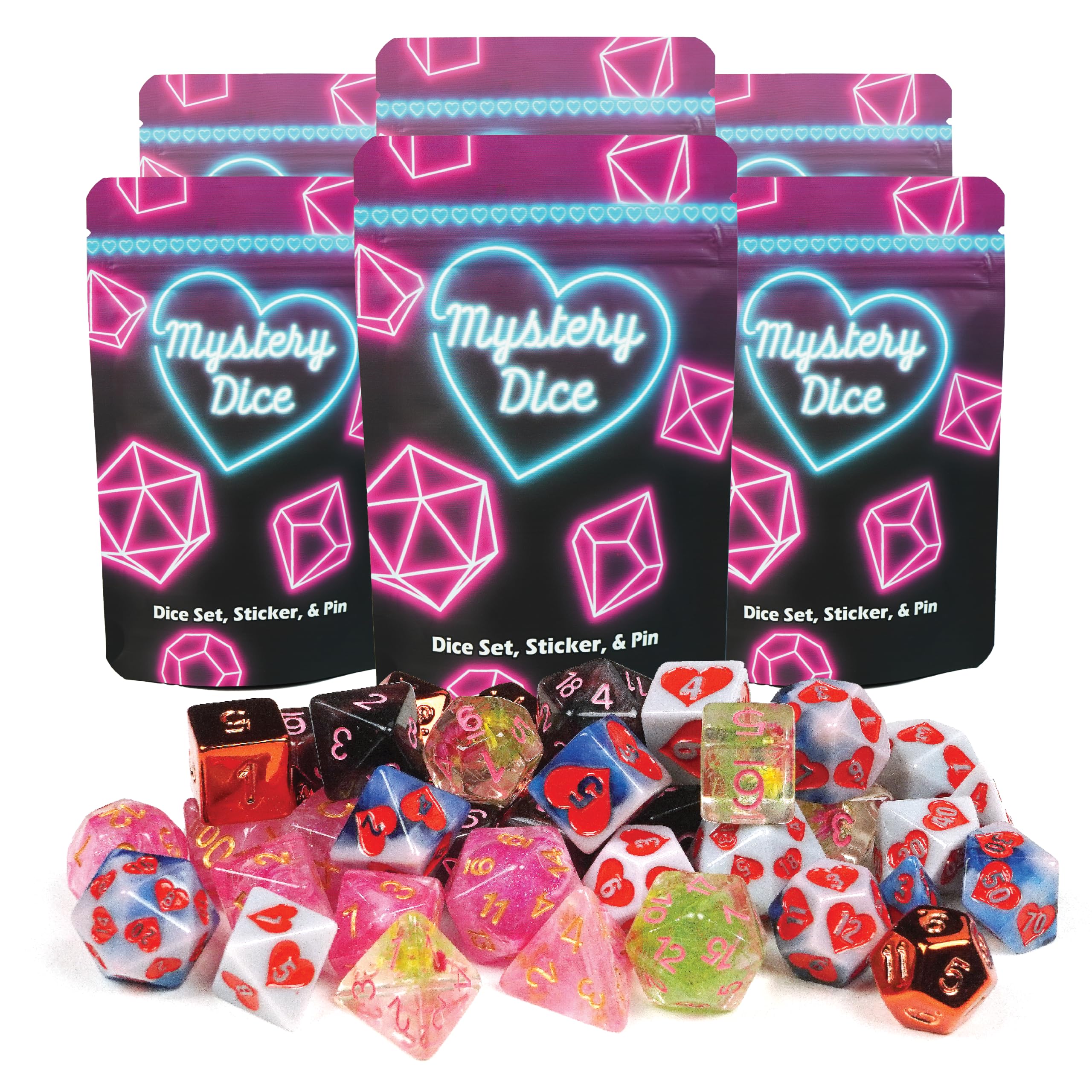 1985 Games Sweetheart Mystery D&D Dice Set, DND Dice, Valentine Gift, 6 Pk