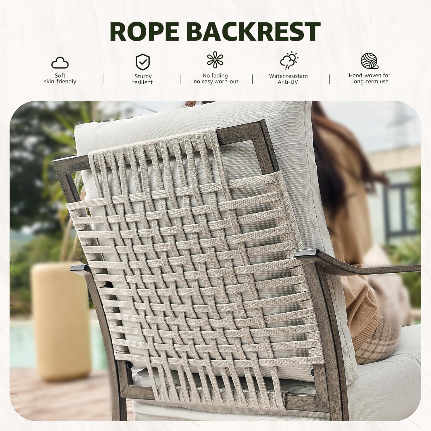 NATURAL EXPRESSIONS Patio Swivel Chairs Set of 2,Outdoor Rocker Chairs Set Patio Bistro Set with Hand-Woven Rope Back,3 Pieces Patio Furniture Sets with 6" Cushions for Backyard,Porch,Balcony,Deck