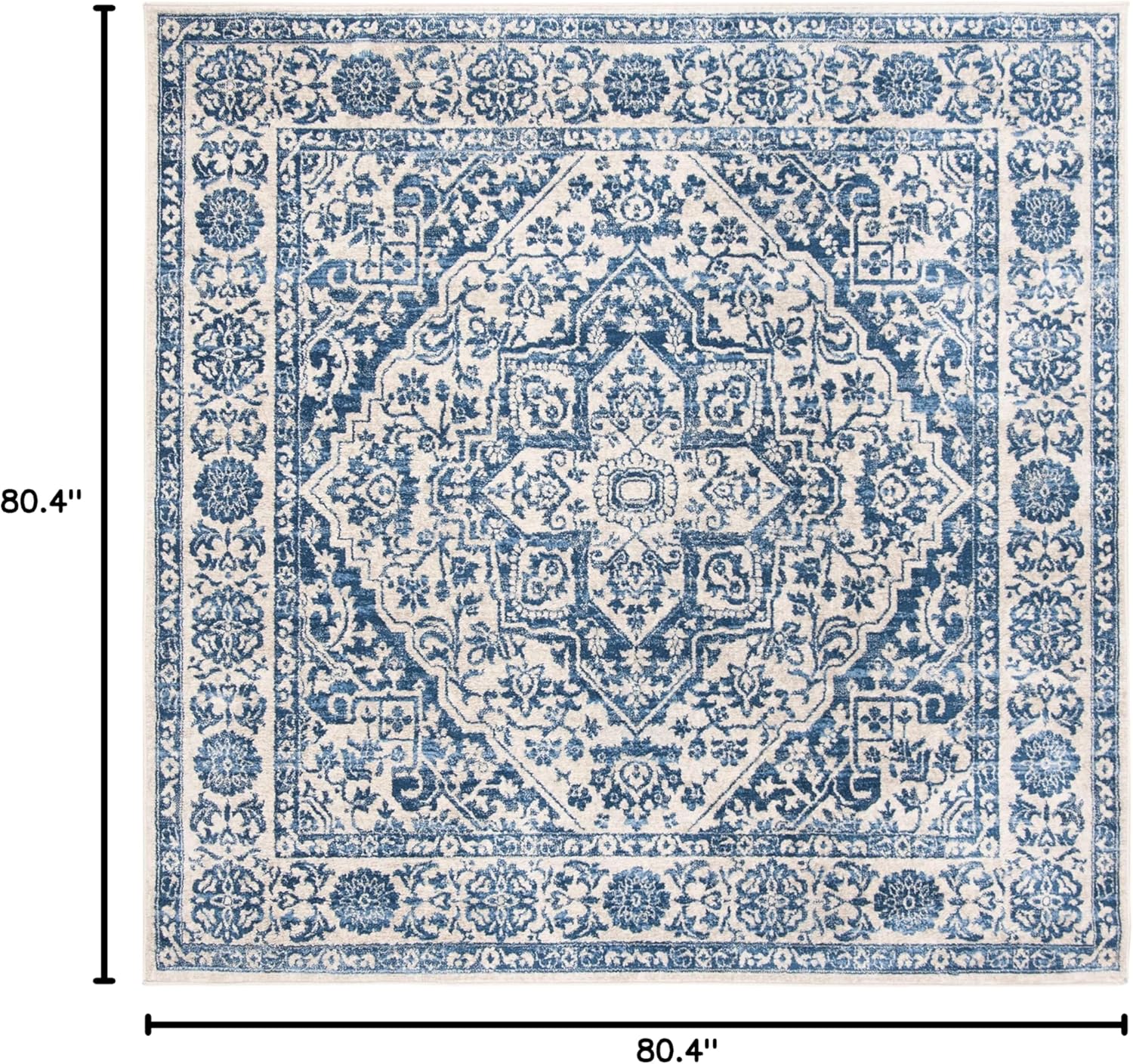 SAFAVIEH Brentwood Collection Area Rug - 6'7" Square, Navy & Light Grey, Medallion Distressed Design, Non-Shedding & Easy Care, Ideal for High Traffic Areas in Living Room, Bedroom (BNT832M)
