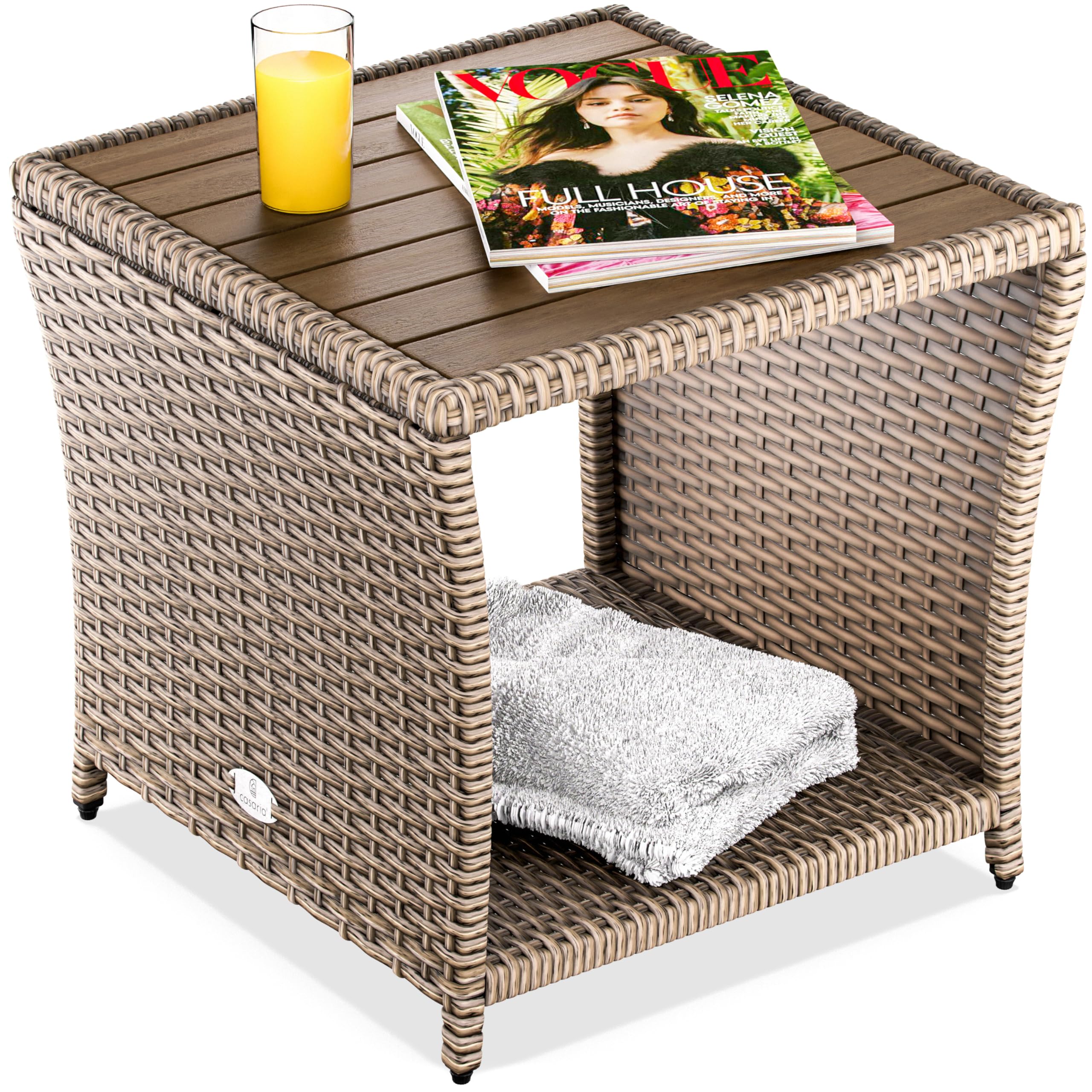 Table d'appoint polyrotin 45x45x40cm table basse de jardin balcon crème
