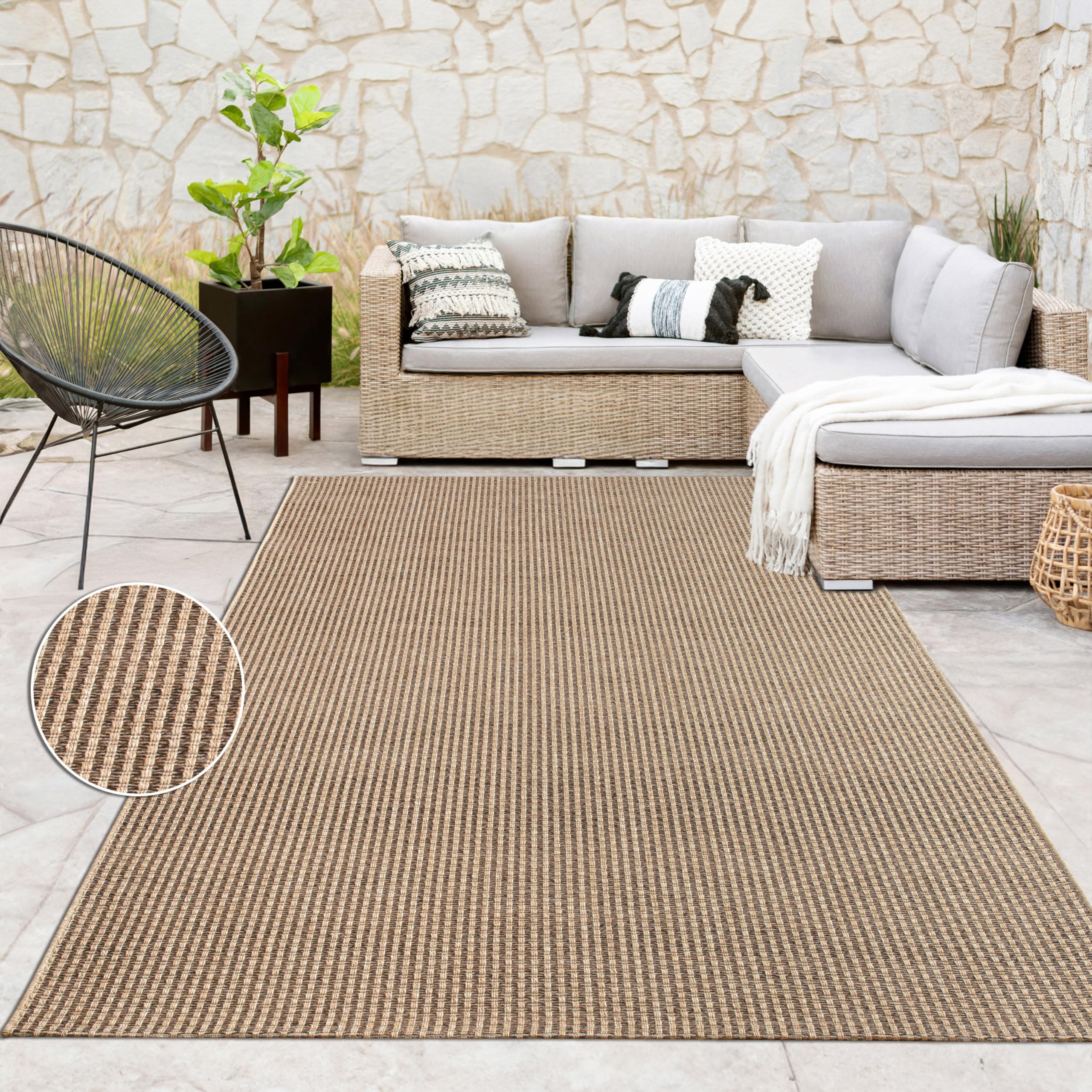 Paco Home Outdoor Teppich Wetterfest, moderner Jute-Look in natürlicher Sisal Optik, Robust, ideal für Terrasse Wohnzimmer & Küche, Grösse:200x290 cm, Farbe:Beige 4