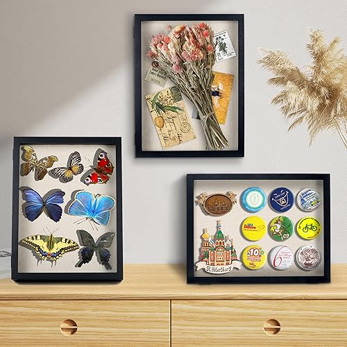 Miniatura 6 de Marco de caja de sombra de 11 x 14, cajas de sombra grandes, marcos de flores, caja de sombra profunda negra con parte trasera de lino y pasadores