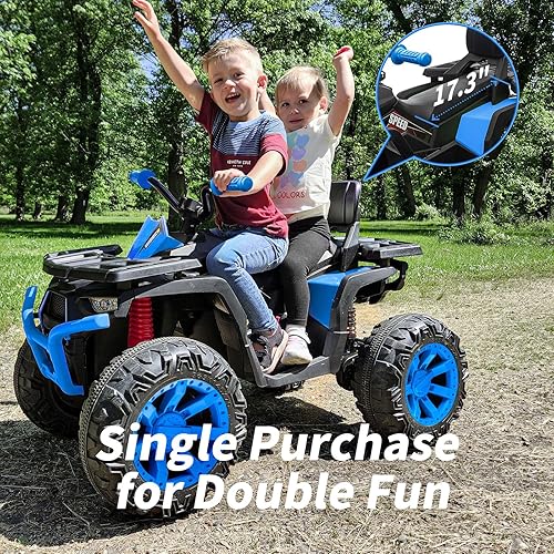 Miniatura 3 de ATV para niños de 4 ruedas, 24 V 4WD eléctrico ATV juguete para niños grandes con 2 plazas, motor de 4 x 200 W, velocidad máxima de 5.6 Mph - azul