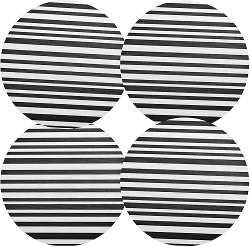 Miniatura 2 de Black White Stripes PVC Plate Mat, Washable Non Slip Heat Resistant Placemats for Kitchen, Set of 6