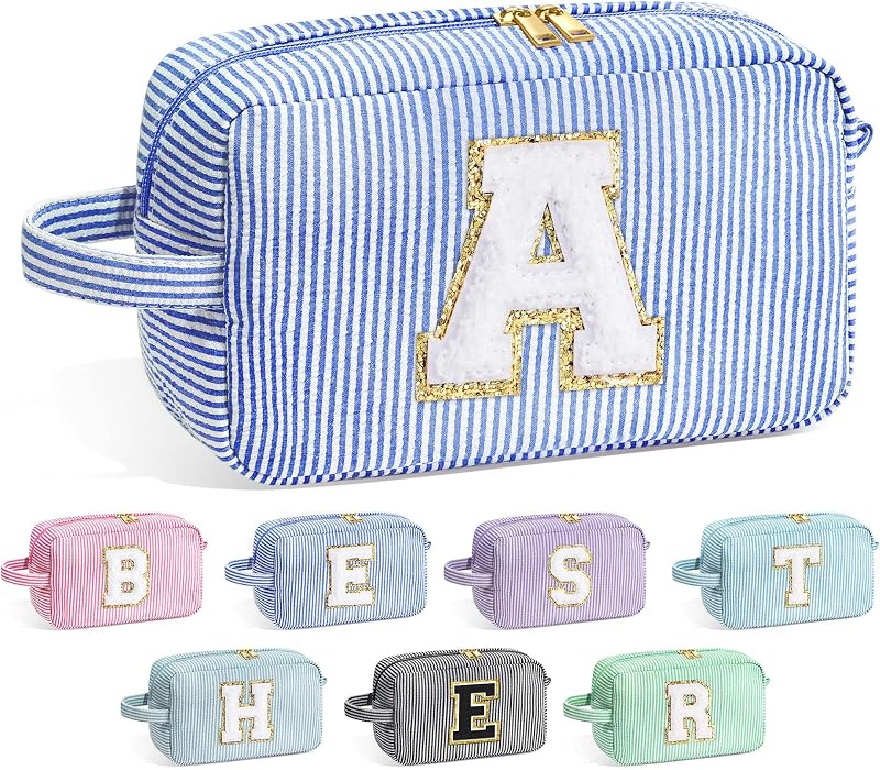 Necessaire de maquiagem YOOLIFE com inicial, azul A