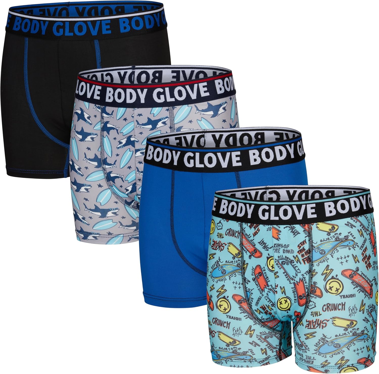 Body Glove Boys Boxer Briefs Pack of 4, 5 or 6 Comfortable and Durable Underwear