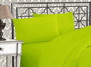 Elegant Comfort Luxurious 1500 Premium Hotel Quality Microfiber Three Line Embroidered Softest 4-Piece Bed Sheet Set, Wrinkle and Fade Resistant, California King, Lime