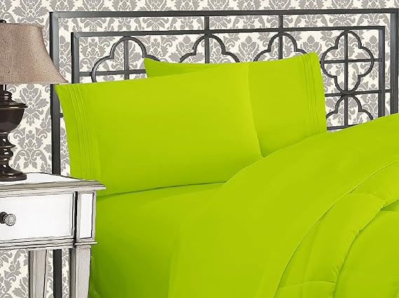Elegant Comfort Luxurious 1500 Premium Hotel Quality Microfiber Three Line Embroidered Softest 4-Piece Bed Sheet Set, Wrinkle and Fade Resistant, California King, Lime