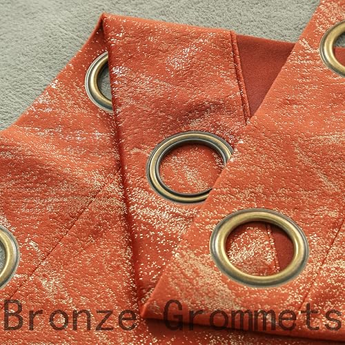 Miniatura 5 de Cortinas de terciopelo naranja quemado, estampado dorado champán, patrón geométrico brillante, sala de estar, dormitorio, aislamiento térmico