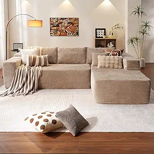 ovios 104" Cloud Sectional Couch with L-Shape Chaise,Modern Modular Sofa with Deep Seat, Upholstered Couches for Living Room Bedroom,No Assembly Required, Camel (Corduroy Fabric)