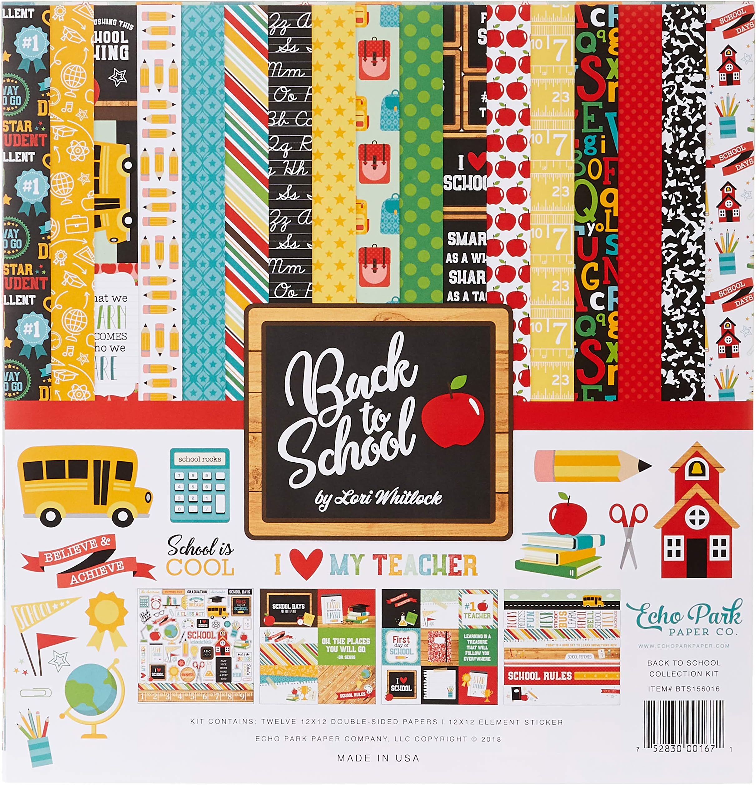 Echo Park PaperBack School COLLECTN 12X12 KIT, Blue, Black, Red,Green, Yellow, One Size