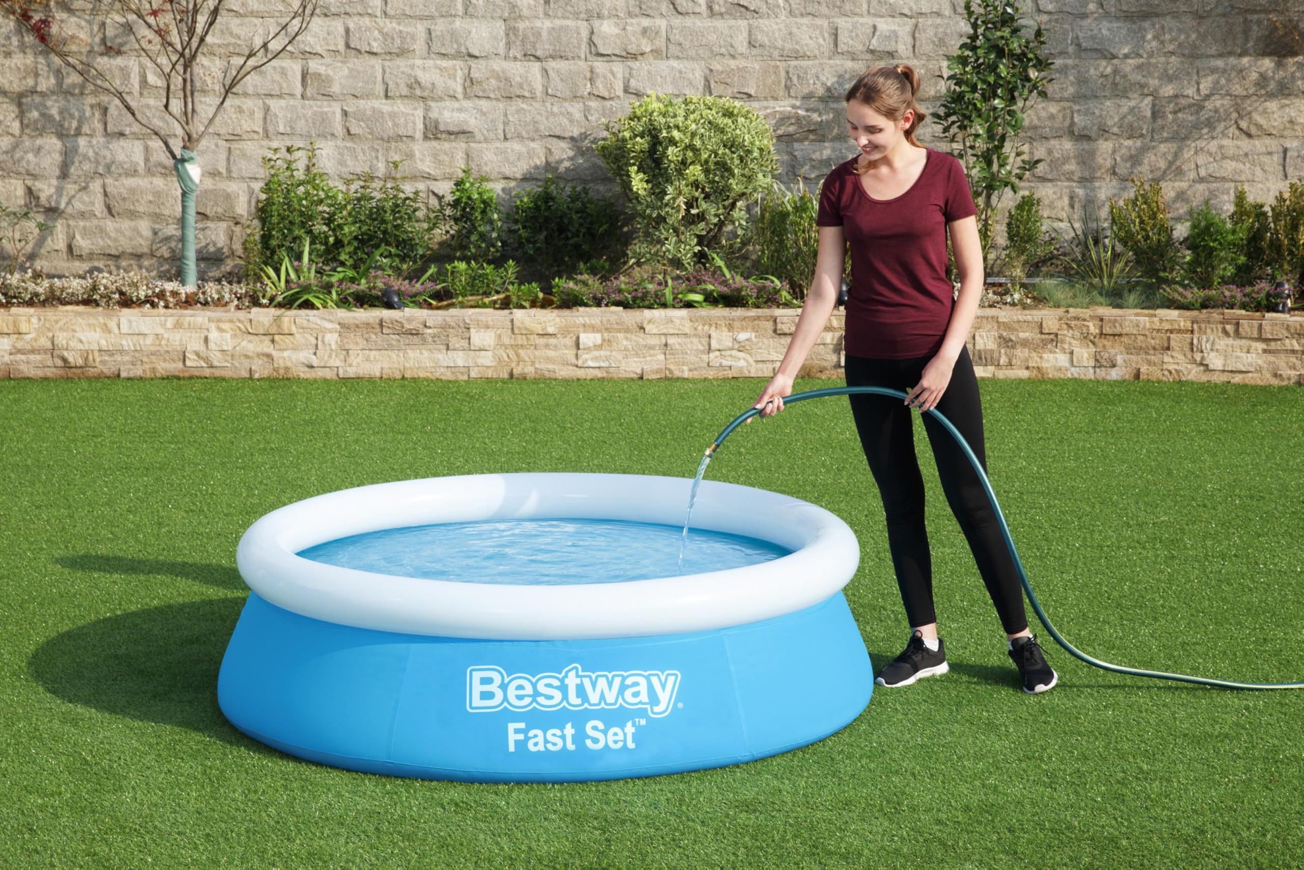 Bestway Fast Set Aufstellpool ohne Pumpe, Ø 183 x 51 cm, Blau, Rund, 940 Liter, TriTech-Material, Selbstaufbauend, Sicherheitsventil, Inkl. Reparaturflicken