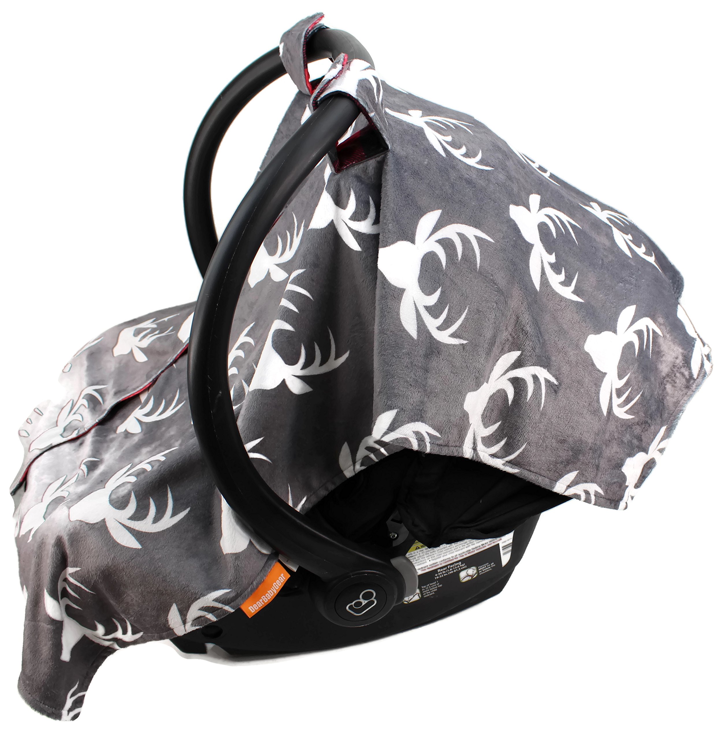 Dear Baby Gear Luksusowy dwustronny baldachim na siedzenie samochodowe, niestandardowy nadruk Minky w kratę białe poroże, czerwony i czarny bizon krata Minky
