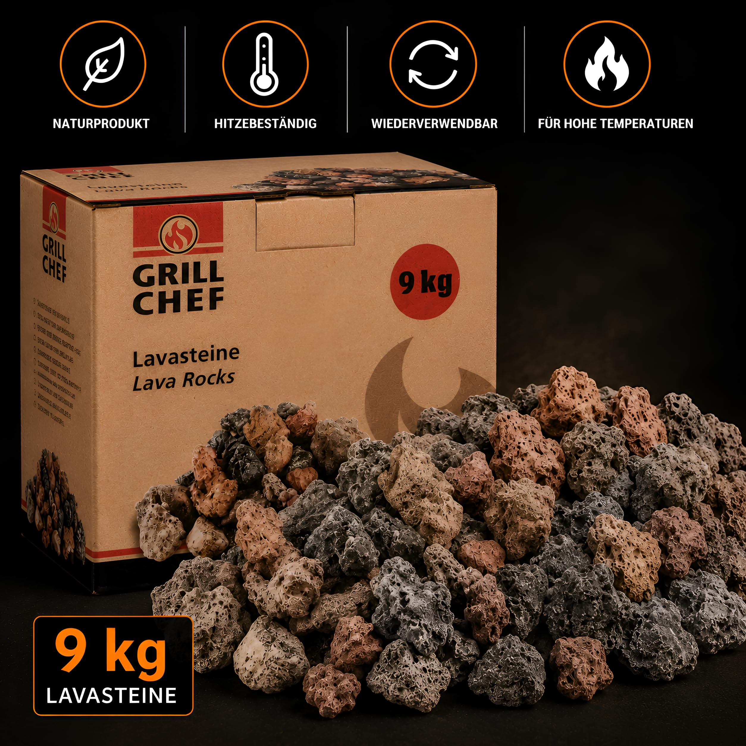 Pietre Laviche 9kg Per Barbecue Refill Pack per Lavastein-Gasgrills per Grill a Gas, Forno E Griglia Elettrica Adatto - Pietra Naturale Come Accessori Grill | Ricarica Lavagrill, Accessori Barbecue per Barbecue a Gas, Forno e Grill Elettrico