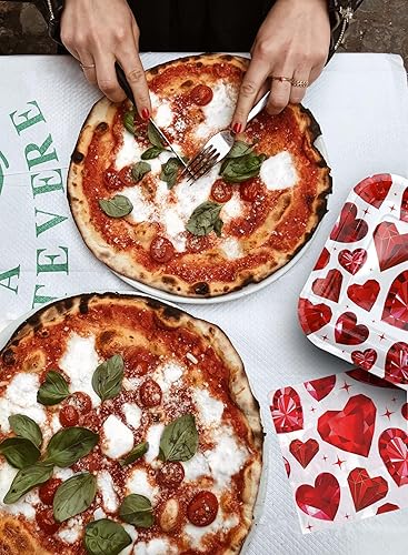 Miniatura 3 de Iconikal Juego de 40 platos y 60 servilletas de papel cuadrado duradero, corazones de diamante, tamaño de cena para fiestas y eventos del día de San