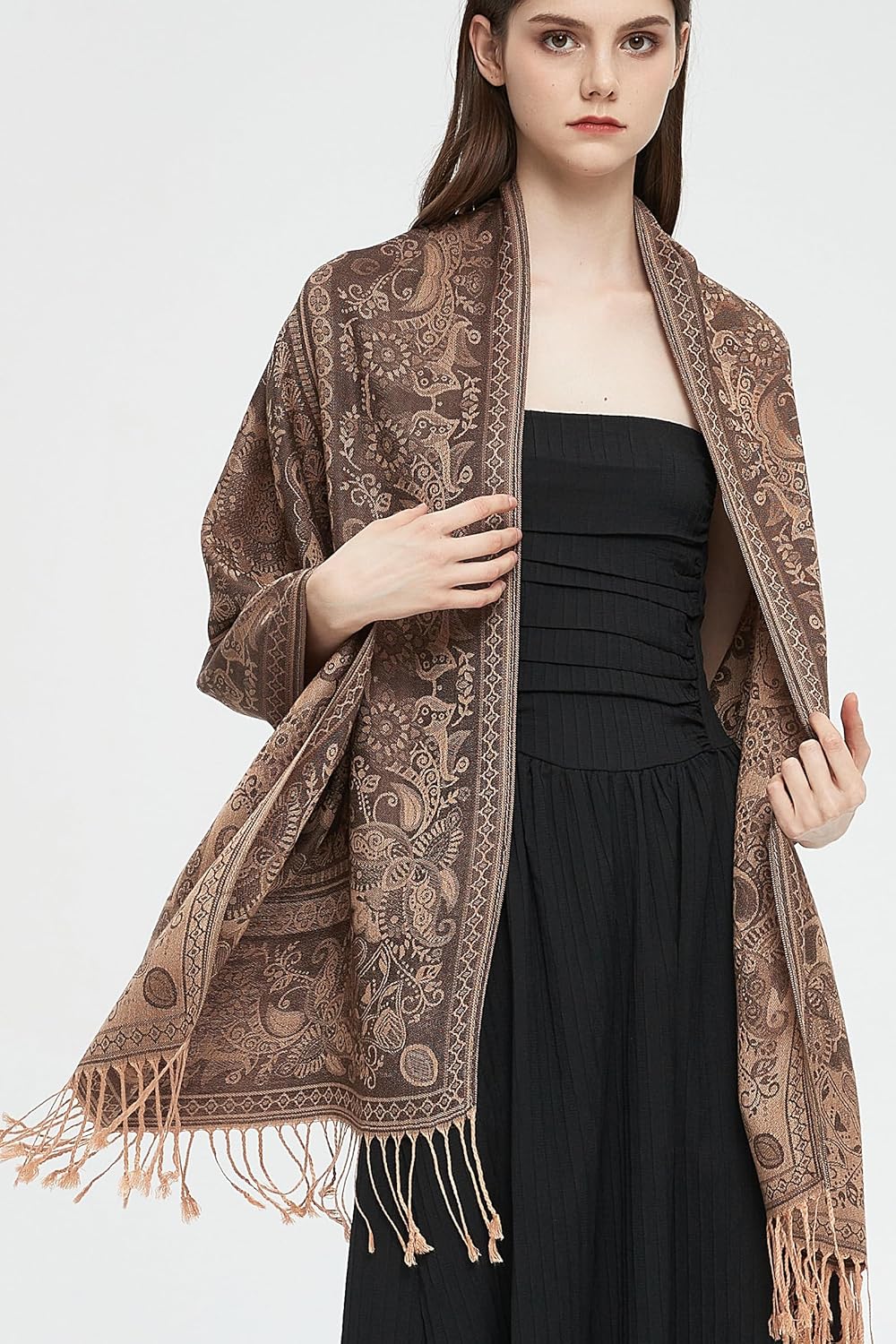 Gragengs Pashmina Shawl Wrap with Ethnic Paisley Two Tone Jacquard Scarf for Women - Image 4
