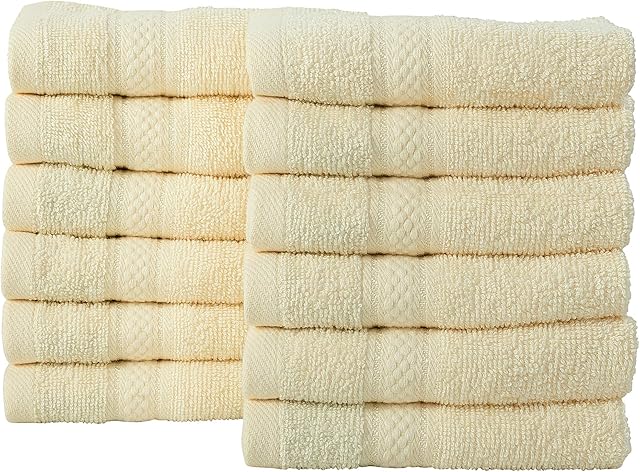 Todd Linens 12-Piece Bale Face Towel Gift Set  500 GSM 100% Double Looped Cotton Soft & Absorbent Washcloth (Cream)