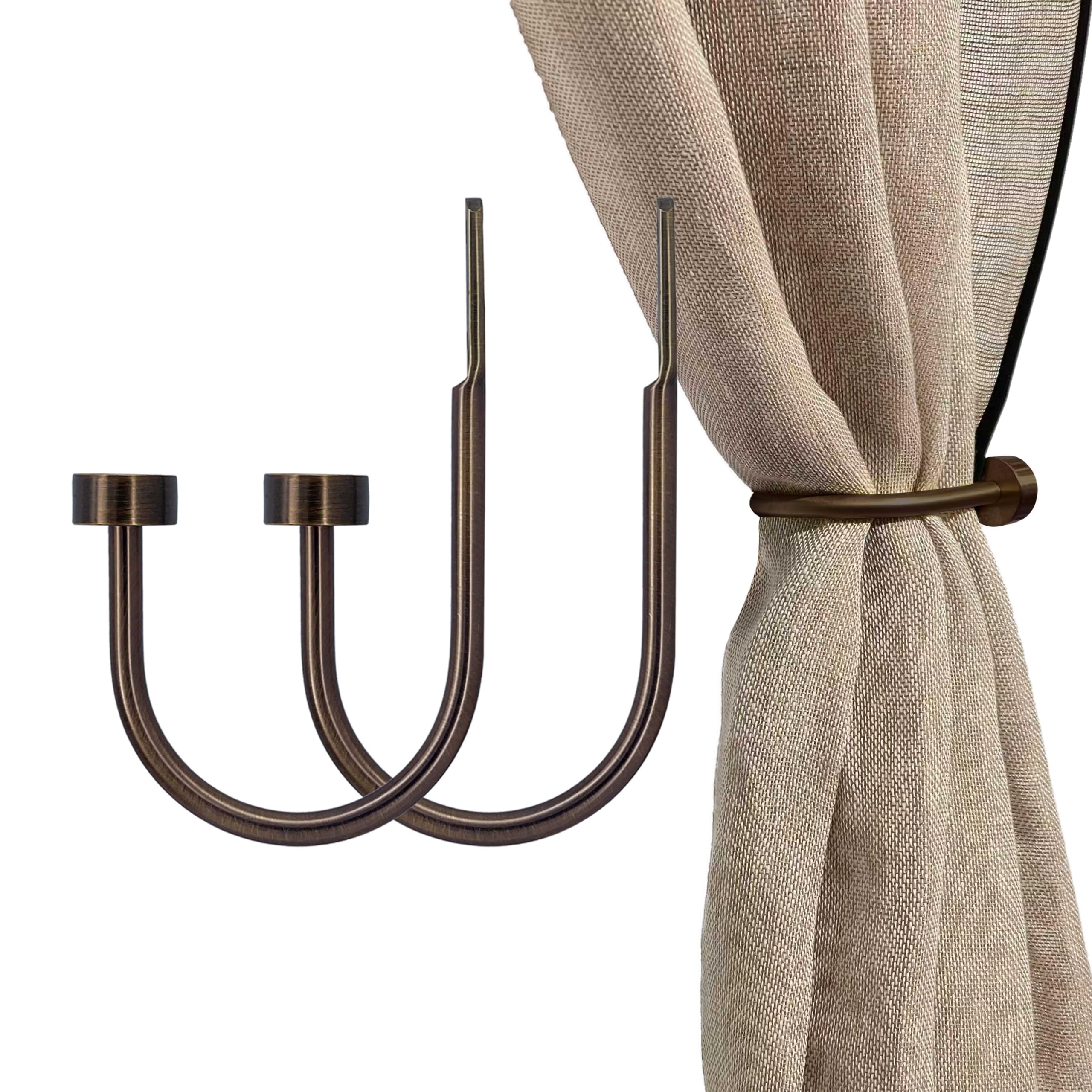 Photo 1 of Quality Curtain Holdbacks, Solid Steel Curtain Holdback with Disk Finial,Electroplate Finishes, Set of 2 Window Curtain Tieback Hooks, Antique Bronze
