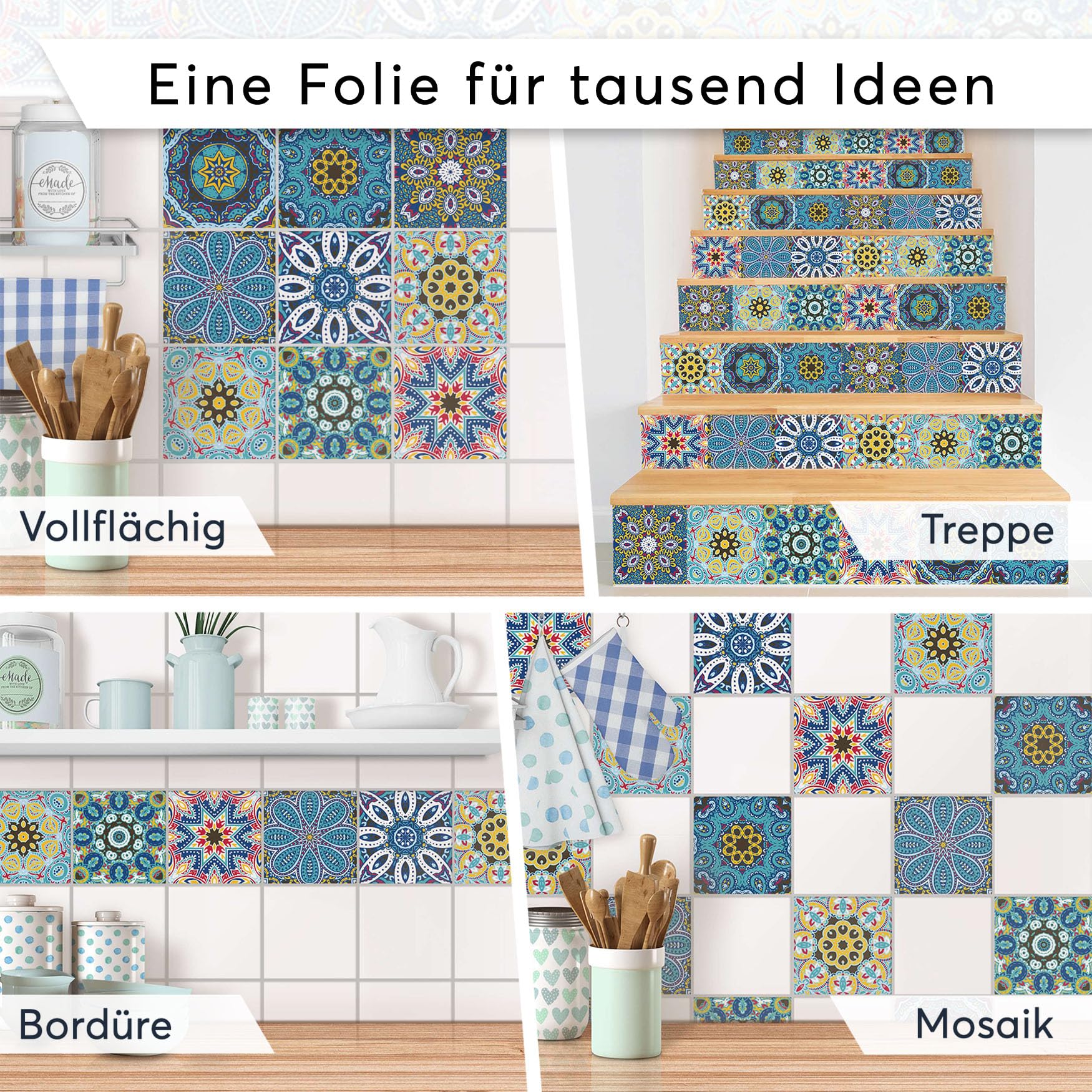 CREATISTO Fliesenaufkleber Fliesenfolie Mosaikfliesen - Hochwertige Aufkleber Sticker für Fliesen I Stickerfliesen - Mosaikfliesen für Küche, Bad, WC Bordüre (15x15 cm I 27 -Teilig)