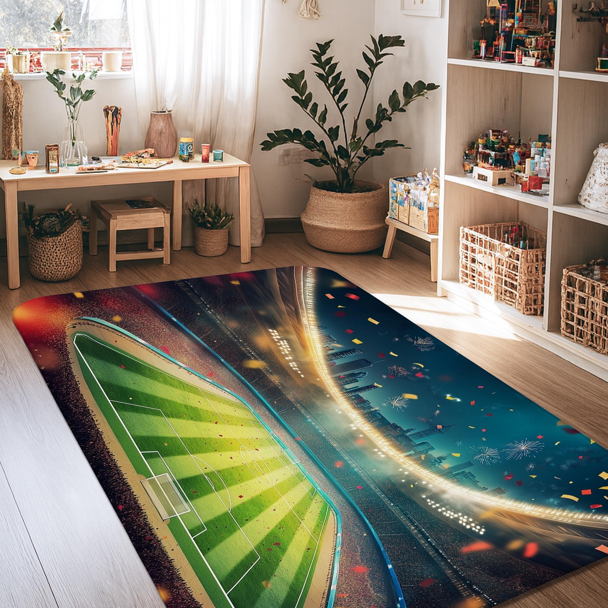 Tapis de terrain de football en éponge à poils courts résistant pour chambre et salon