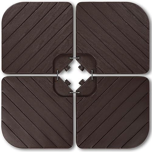 Best Choice Products 4-Piece Cantilever Offset Patio Umbrella Base Weight Set, Heavy-Duty Fillable Stand Plates for Water or Sand, Easy-Fill Spouts, Wood Grain Finish - Brown