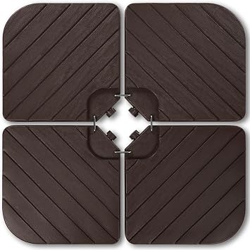Best Choice Products 4-Piece Cantilever Offset Patio Umbrella Base Weight Set, Heavy-Duty Fillable Stand Plates for Water or Sand, Easy-Fill Spouts, Wood Grain Finish - Brown