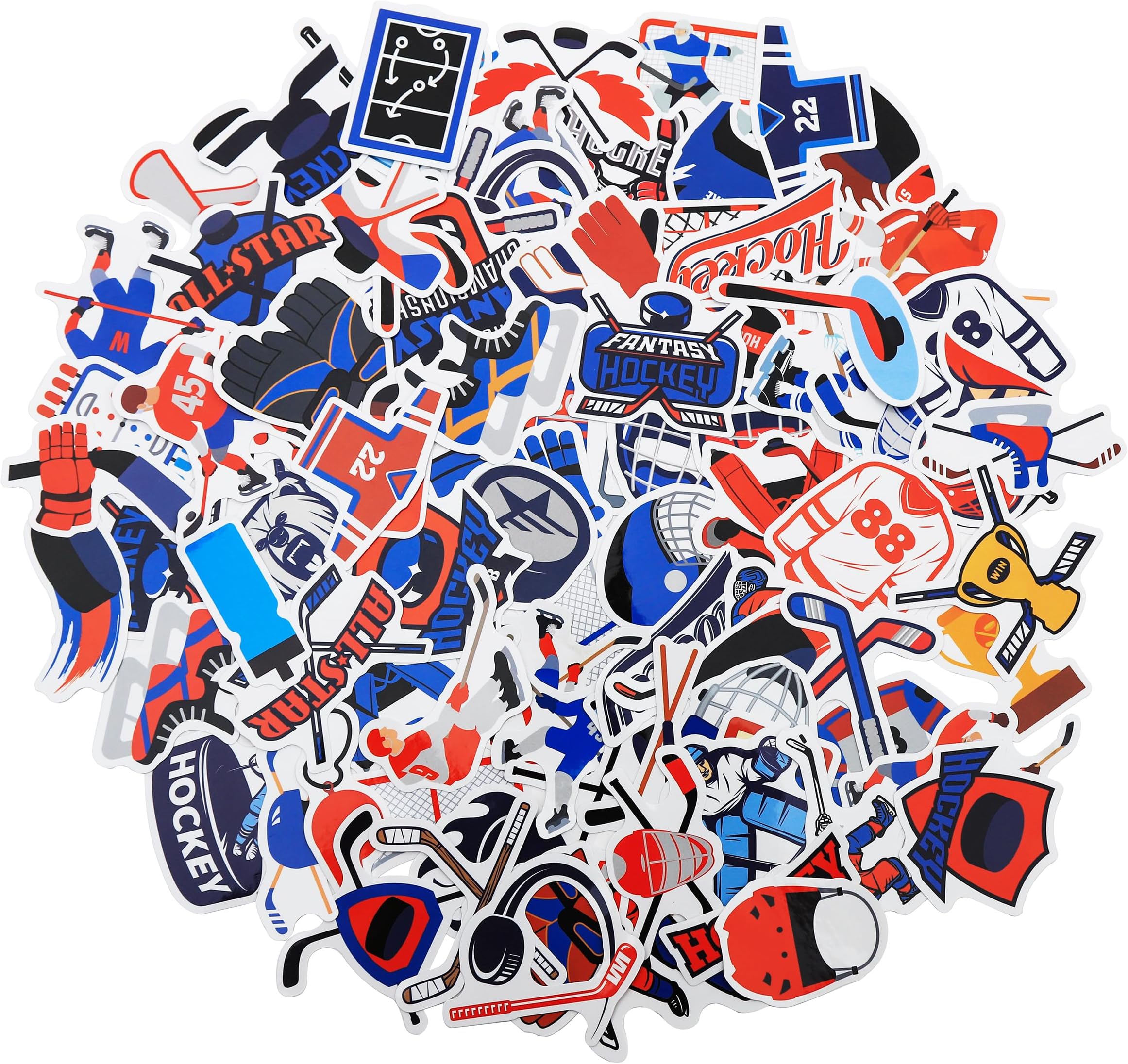 Cleverplay100 Pack Ice Hockey Stickers, Hockey Party Favors, Waterproof Stickers for Water Bottle Laptop Computer Phone