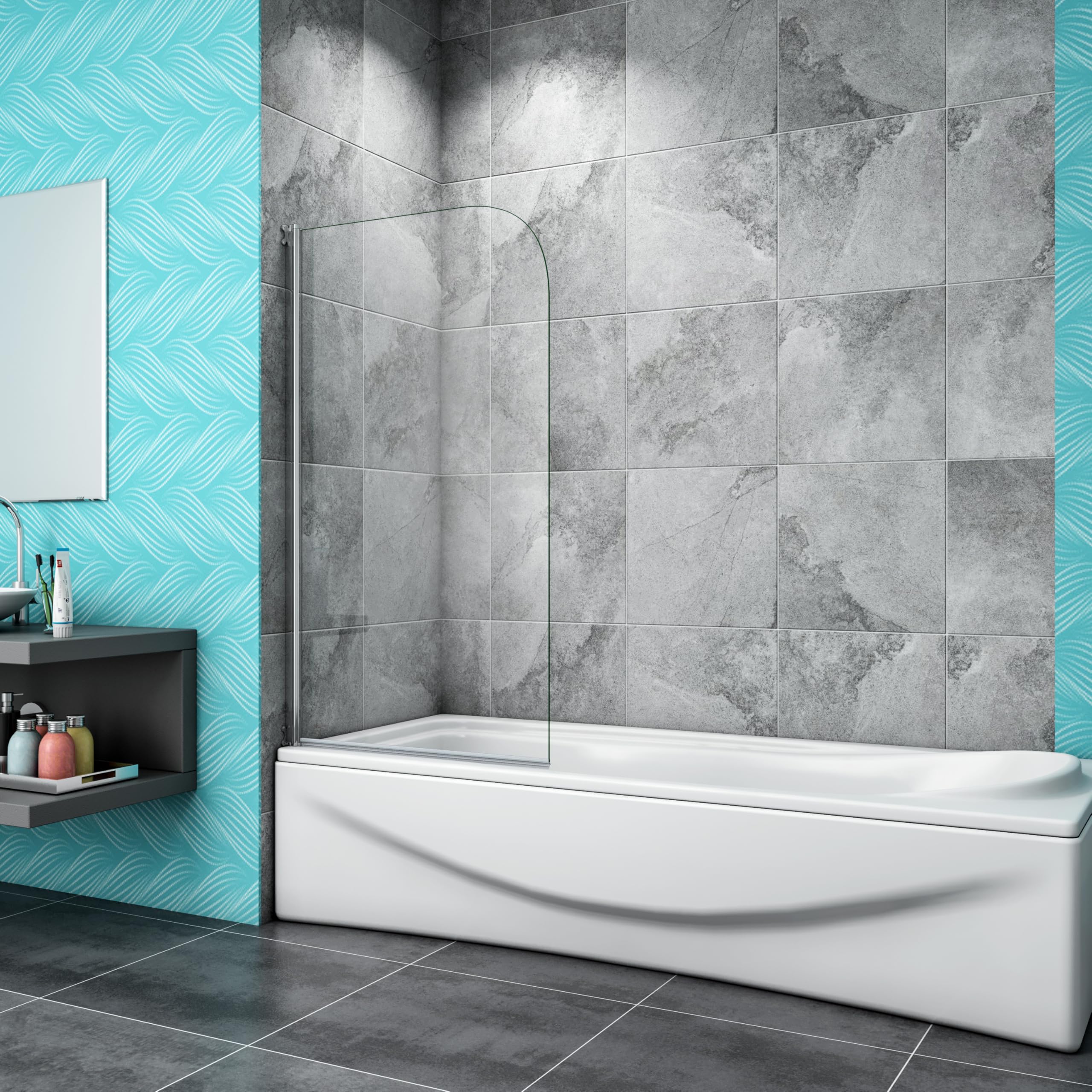Sline Sanitary Chrome 800X1400mm 180?Pivot Bath Shower Screen & Seal Great Value Fa235