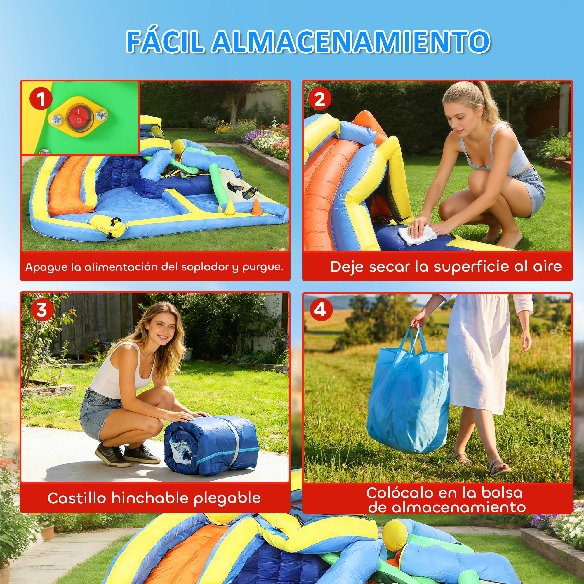 AIYAPLAY Castillo Hinchable Acuático 8 en 1 Soplador 550W Castillo Hinchable Niños con Tobogán Extralargo Seco/Mojado Zona de Salto Escalada Canasta Lanzamiento de Aros Exterior Interior 350x320x190cm