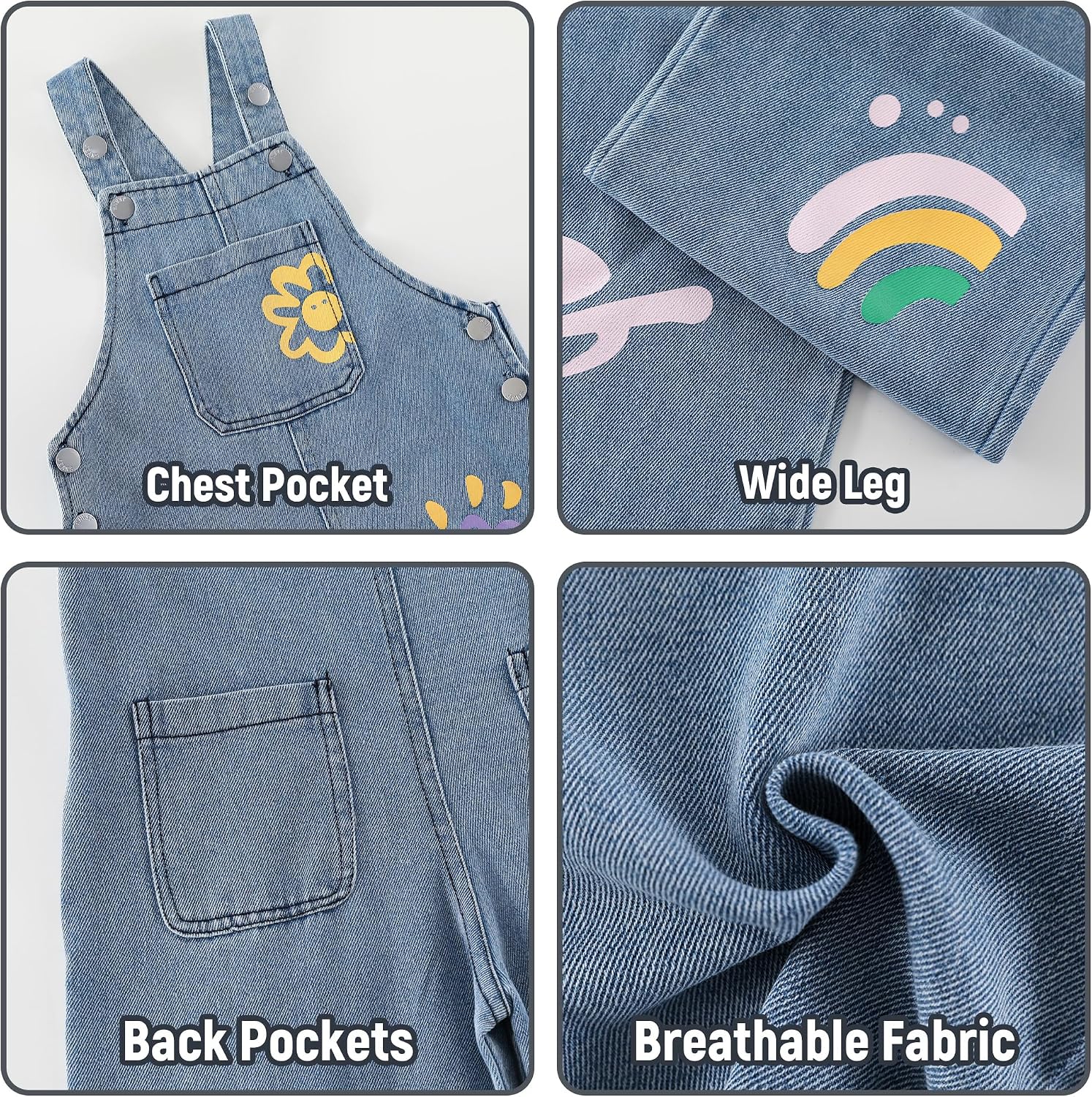 Girls Denim Overalls Kids Sleeveless Wide Leg Jumpsuit Bib Overall with Pockets