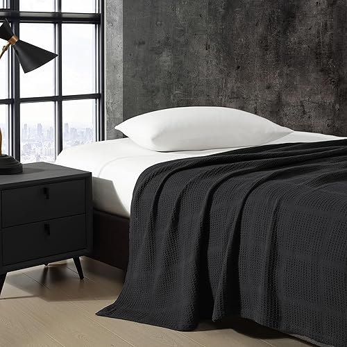 Miniatura 3 de Kenneth Cole Ropa de cama ligera de algodón para el hogar, manta acogedora para todas las estaciones, Queen, color negro