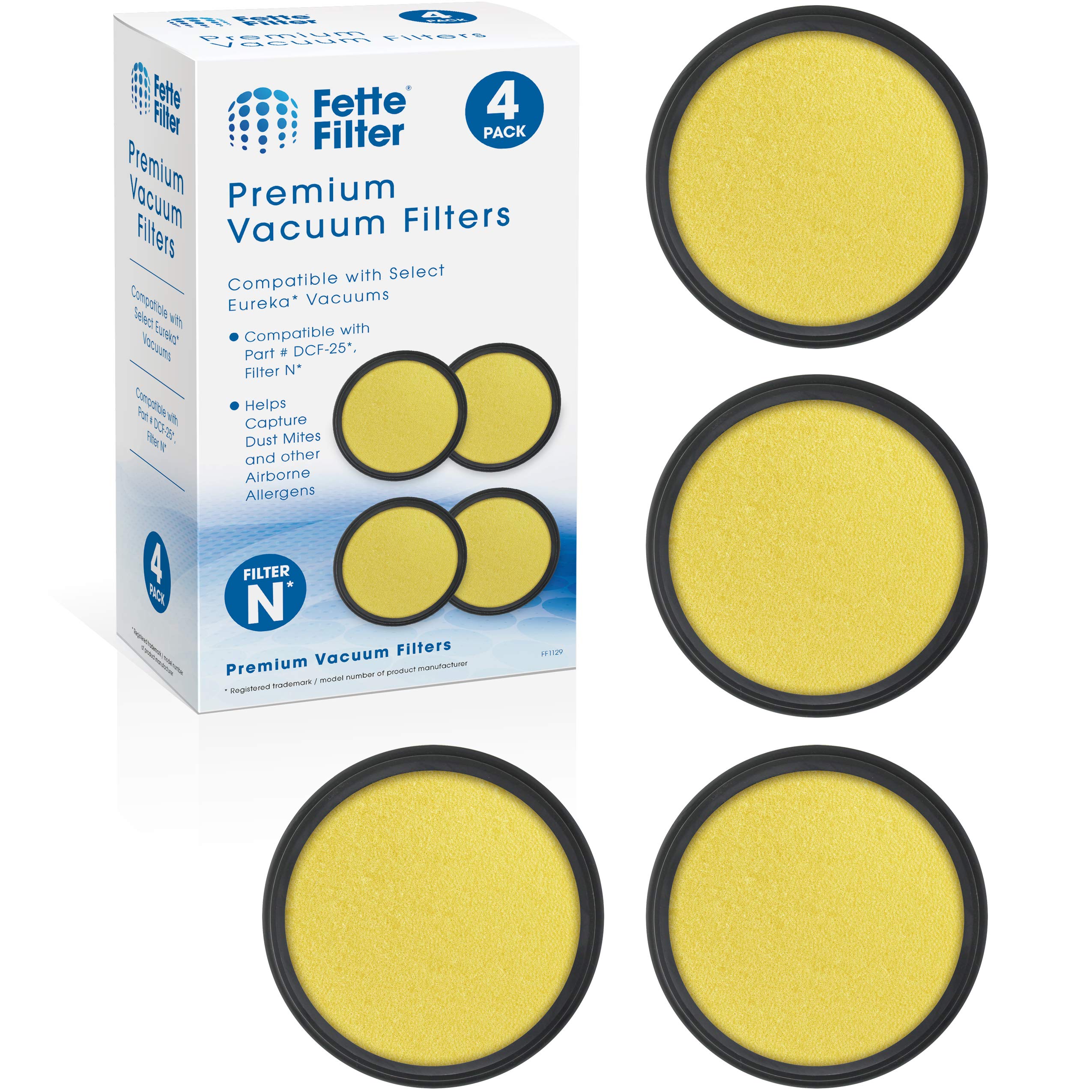 Fette Filter - 4pk Replacement Dust Cup Filters, compatible with Eureka DCF25, Compare to Part 67600 & 82982-2 for AS1100A, 5400, AS3001 Series Vacuums.