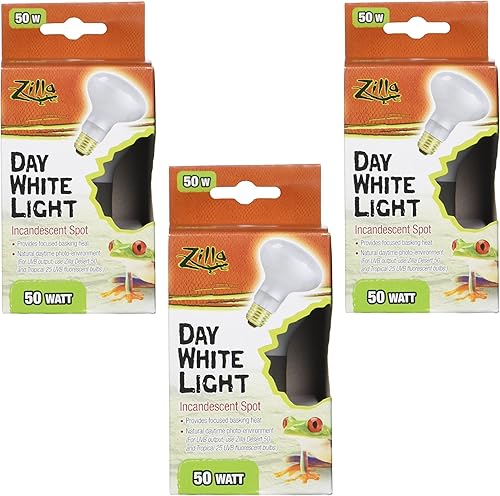 Zilla Paquete de 3 lámparas de calor de terrario de reptiles, bombilla incandescente, punto blanco, 50 W
