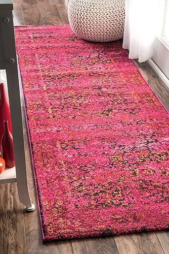 nuLOOM Alfombra vintage Shuler de pasillo, 2 pies 6 pulgadas x 8 pies, rosa cereza