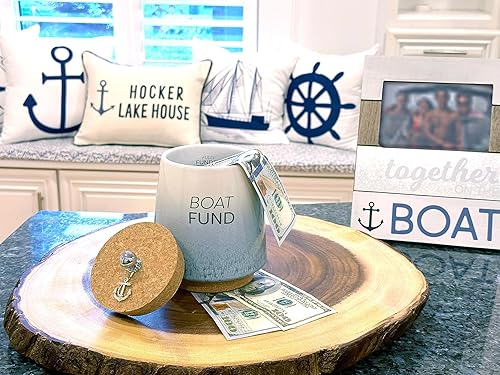 Miniatura 6 de Pavilion - Boat Fund - Alcancía de cerámica única de 6.5 pulgadas con base de corcho, tapa de corcho y colgante con dije de anclaje para colgar,
