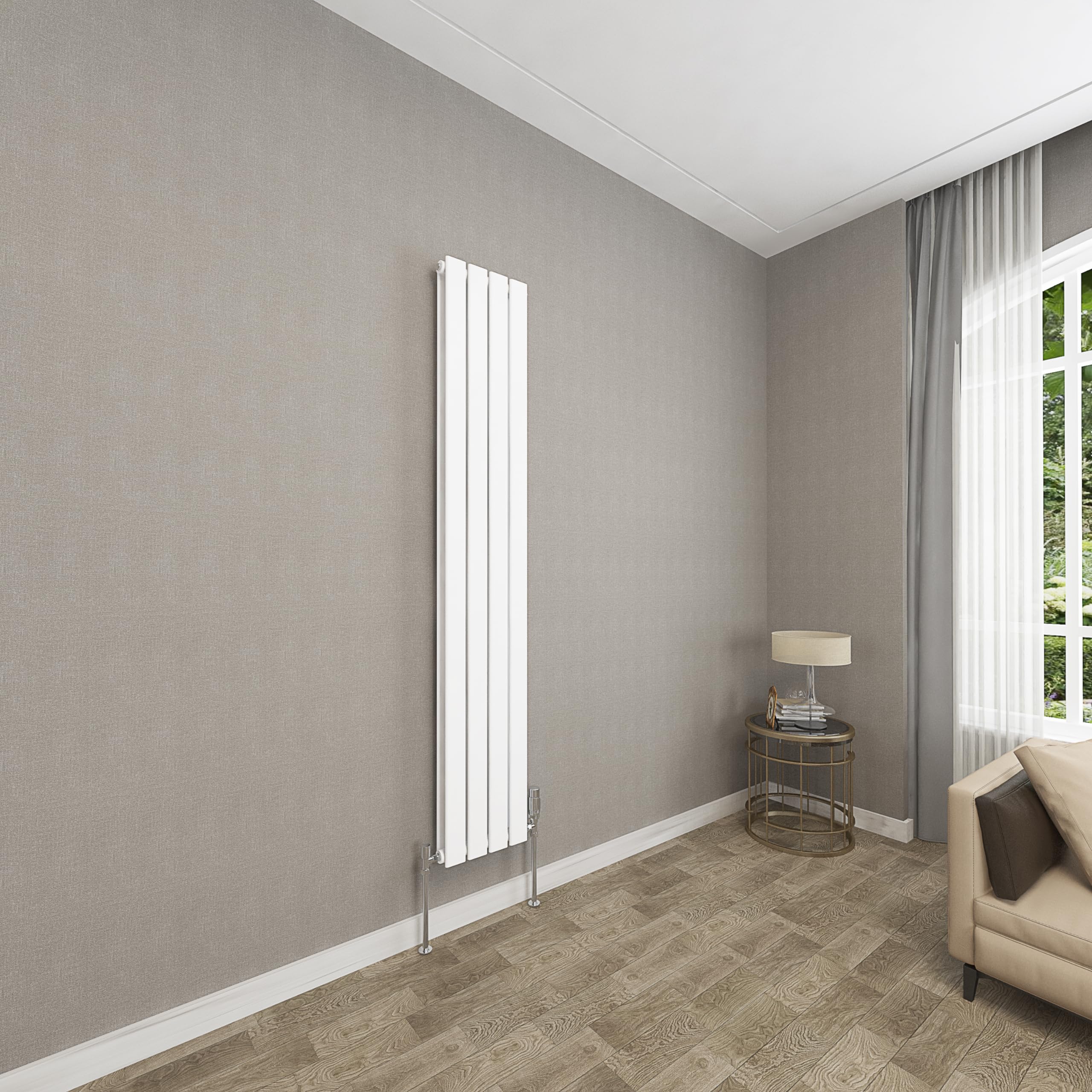 Sky bathroom | 1600x272mm Vertical Designer Radiators White Flat Panel Double Panel Central Heating Radiator