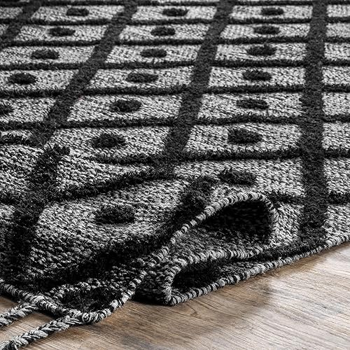 Miniatura 5 de nuLOOM Jinny - Alfombra marroquí de lana con borlas, 2 x 6 pies, gris oscuro