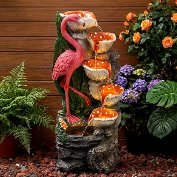Redlife 39" Outdoor Waterfall Fountain, Flamingo & Mushroom