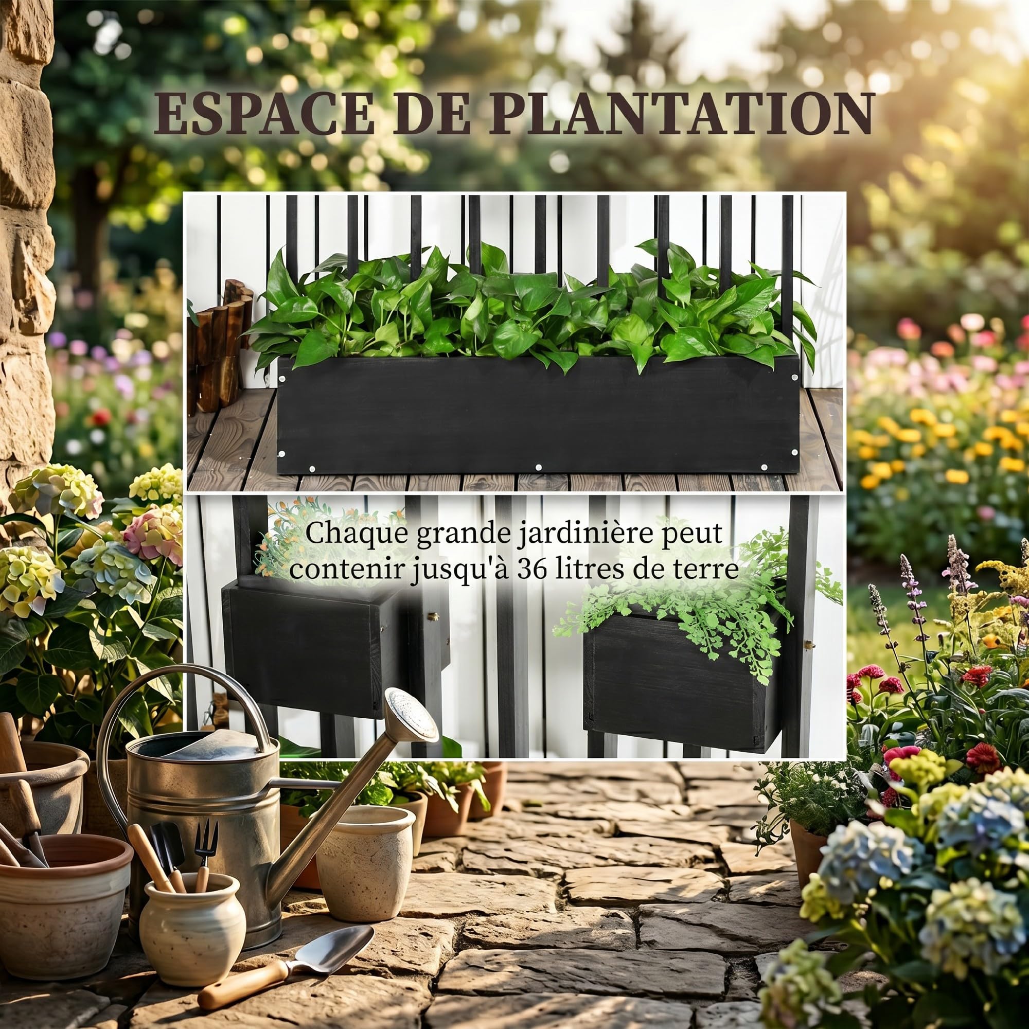 Outsunny Jardinière surélevée Treillis Tissu Non Tissé 90 x 45 x 170 cm | Bois, pour Fleurs, Légumes, Plantes ou Herbes Aromatiques