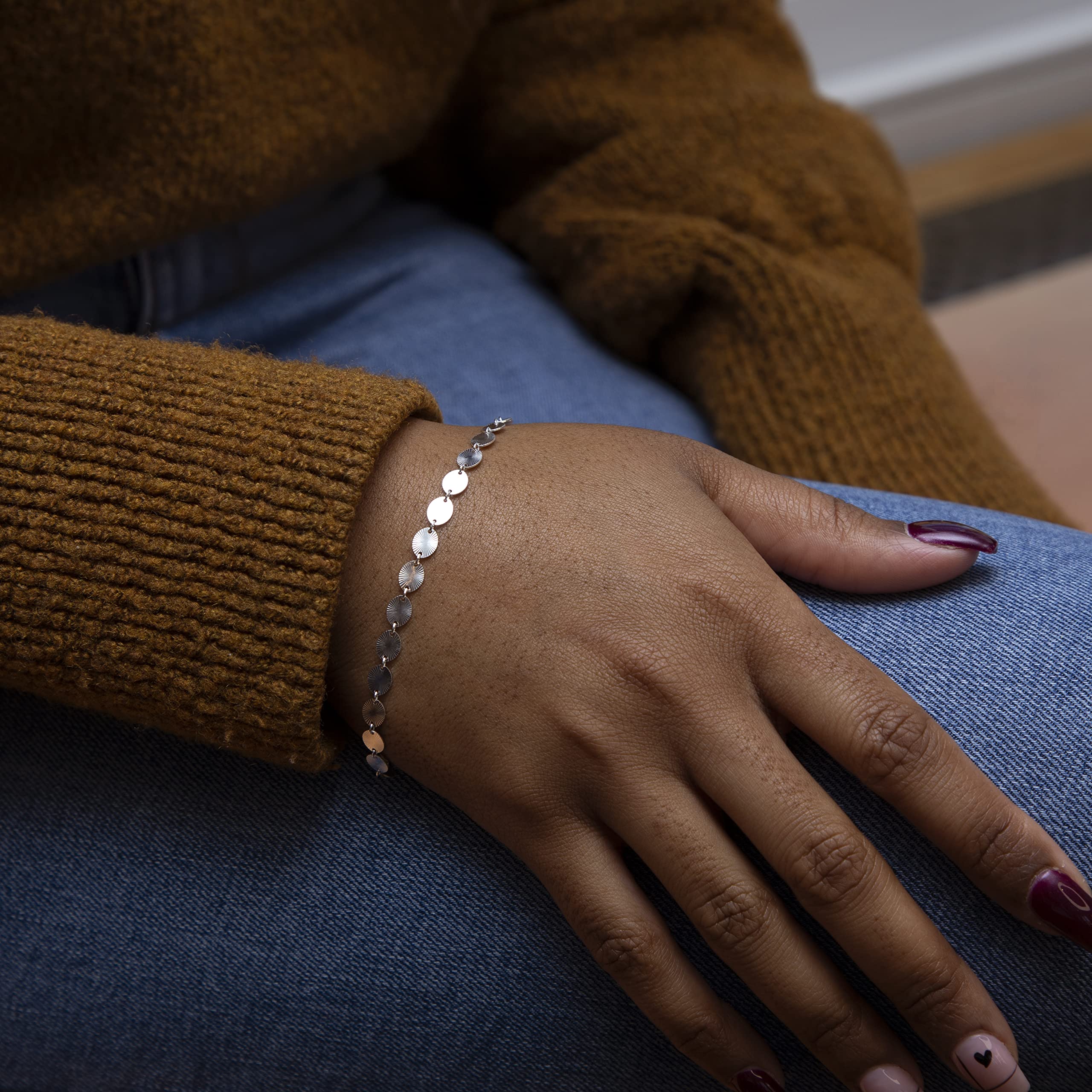 Tuscany Silver Bracciale da donna in argento sterling con disco ovale decorato