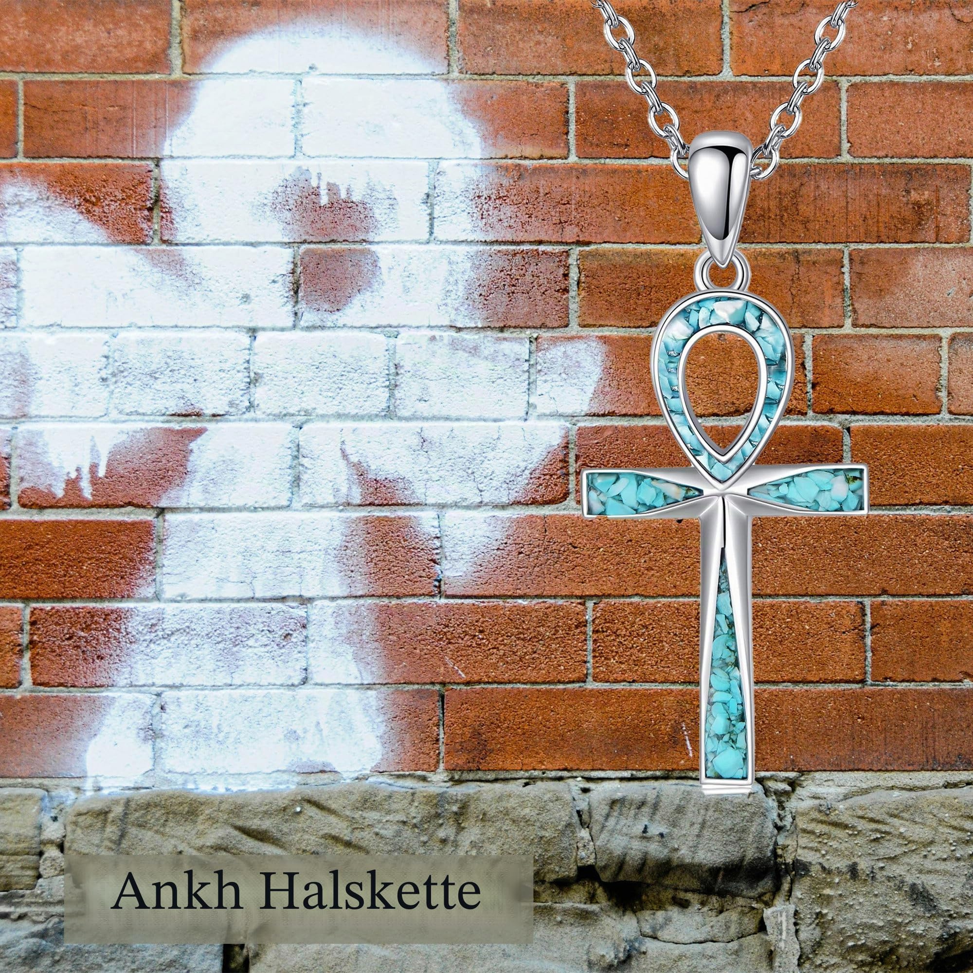 ONEFINITY Ankh Kreuz Kette Sterling Silber Türkis Ägyptisches Kreuz Anhänger Halskette Religiöser Schmuck Geschenke für Damen Herren