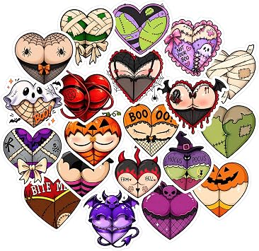 20PCS Sexy Halloween Heart Butt Stickers Pack Cute Gothic Waterproof Vinyl Decals