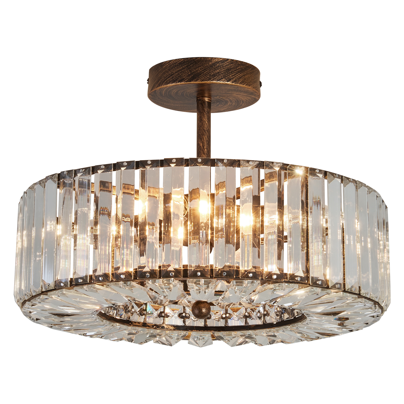 Image of Piepooye 4 Lights Modern Crystal Chandelier Oil Rubbed Bronze Round Semi Flush Mount Ceiling Light Fixture Farmhouse Chandelier for Dinning Room Living Room Bedroom Hallway Entryway Kitchen