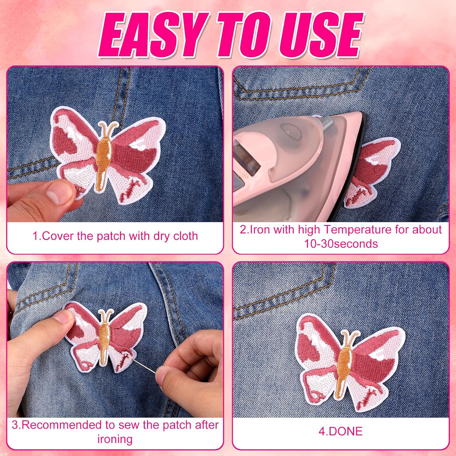 12pcs Coquette Iron On Patches, 12 Styles Pink Iron On Patches Retro Iron On Embroidery Appliques Sew On Embroidered Patches for Girl Women Clothes Hats Backpacks
