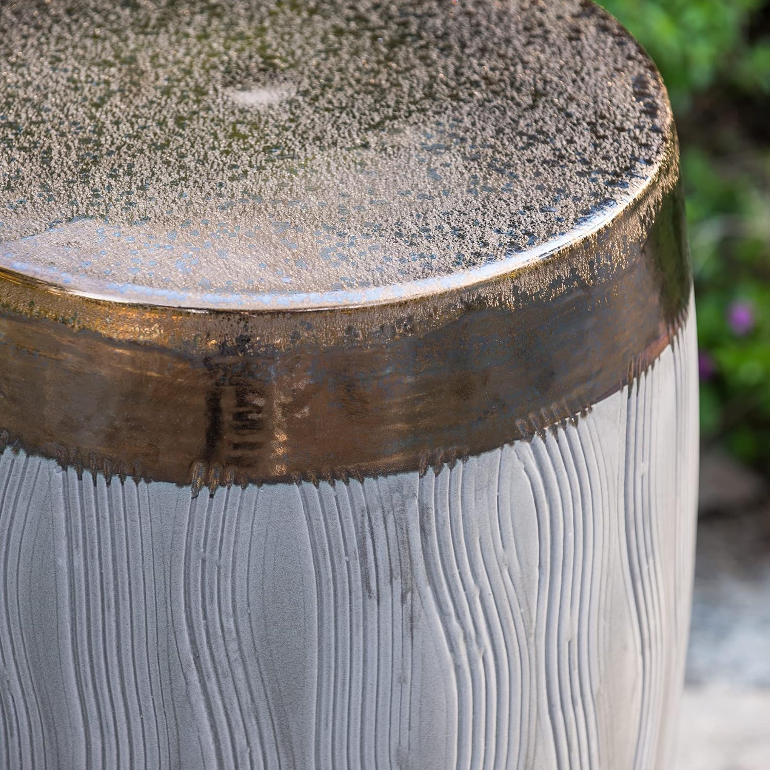 A&B Home Wave Pattern Stool - Drum Shape Ceramic Stool, Decorative Multipurpose Side Table, Living Room Bedroom Accent Table Plant Stand, 13" x 13" x 18"